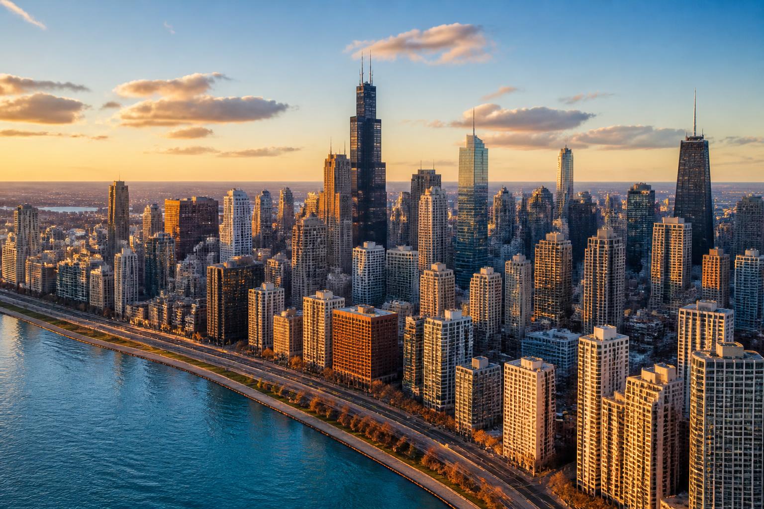 Chicago skyline at golden hour