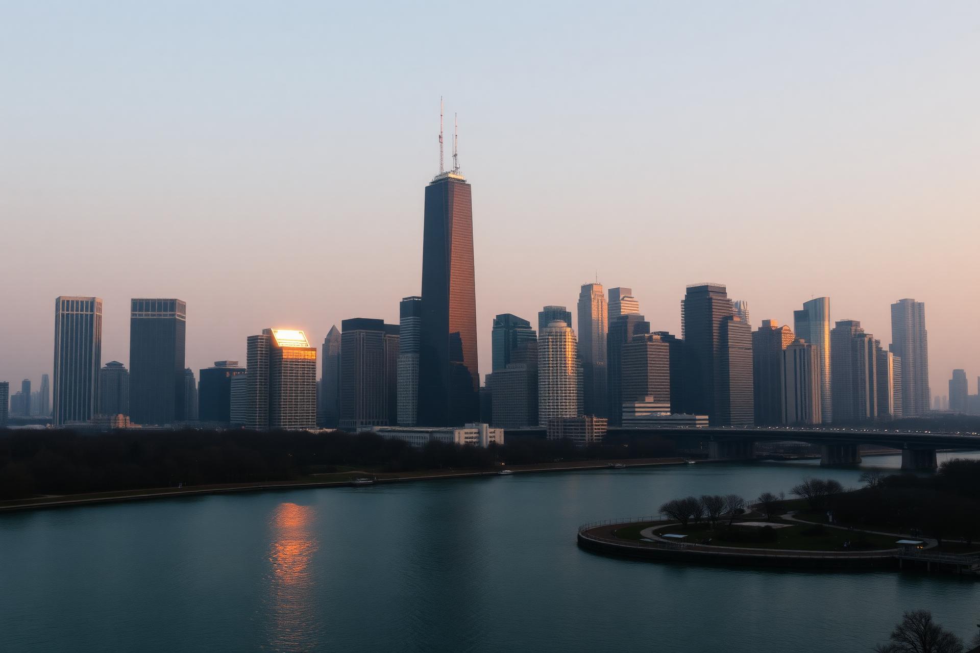 Chicago skyline at golden hour